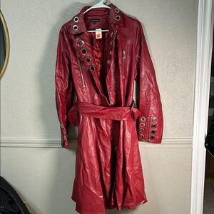 Elegant Red Leather Jacket with Eyelet Accents